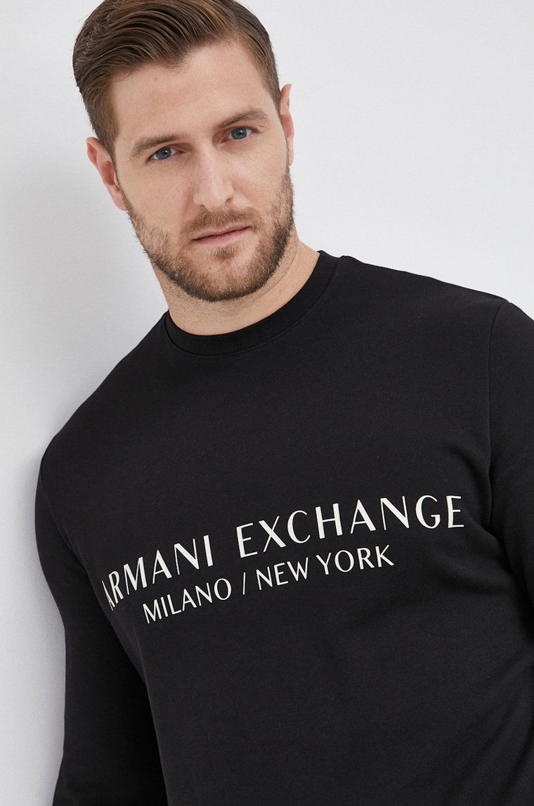 Armani Exchange bluza bawełniana męska kolor czarny z nadrukiem 8NZM88 ZJKRZ NOS