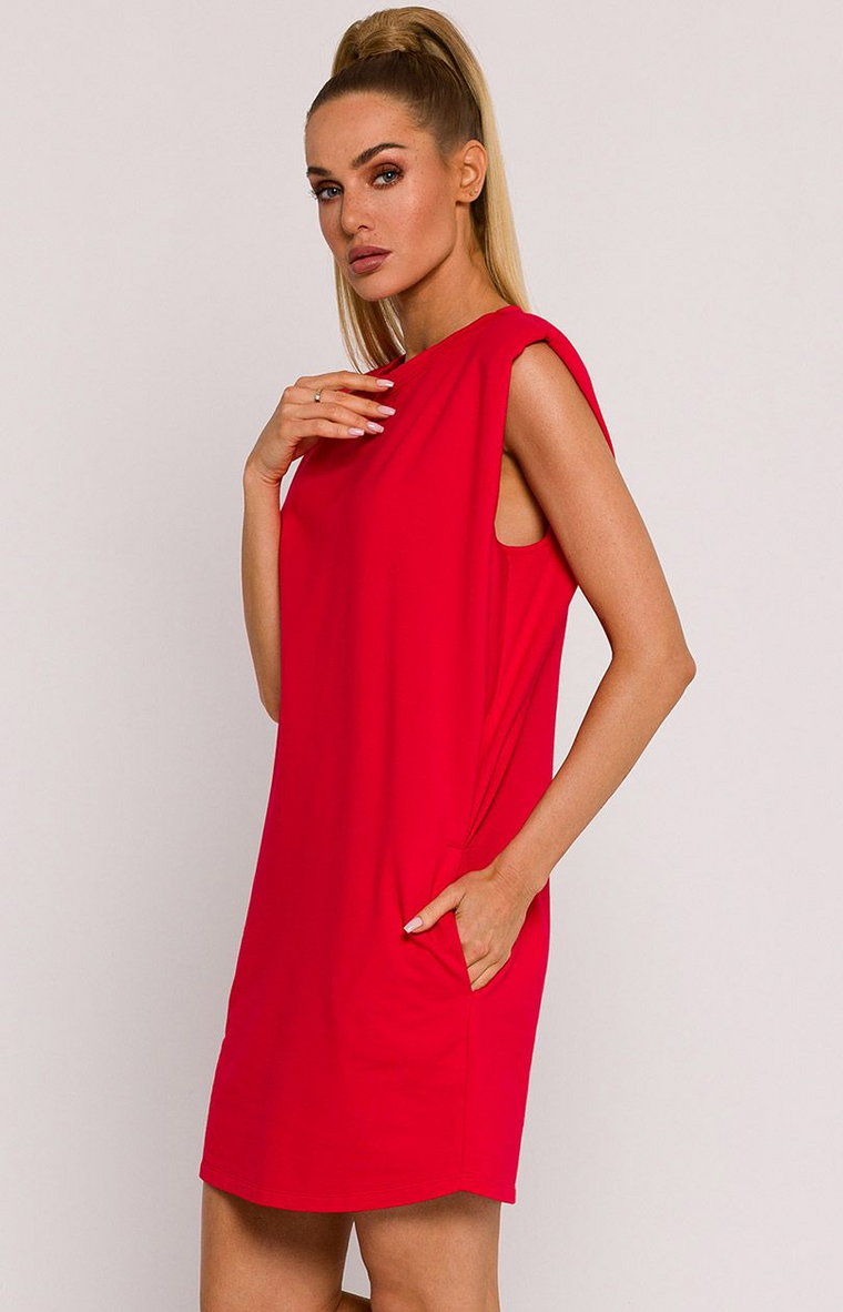 Sukienka mini z poduszkami na ramionach czerwona M789, Kolor czerwony, Rozmiar L, MOE