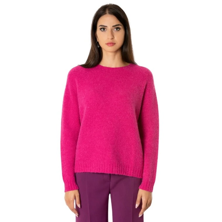 Sweter z Alpaki - Magenta, Okrągły Dekolt, Krojony w Pudełko Max Mara Weekend