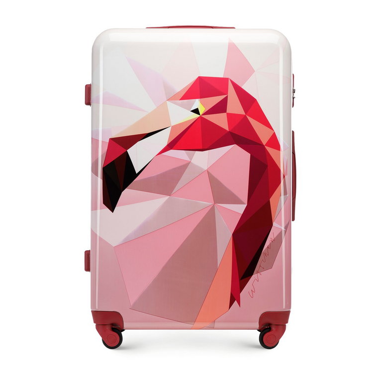 Duża walizka z ABS-u z nadrukiem różowa