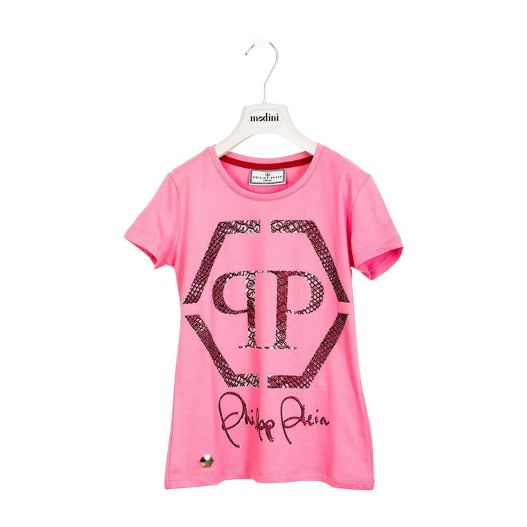 Dziewczęca różowa koszulka z kryształami Philipp Plein