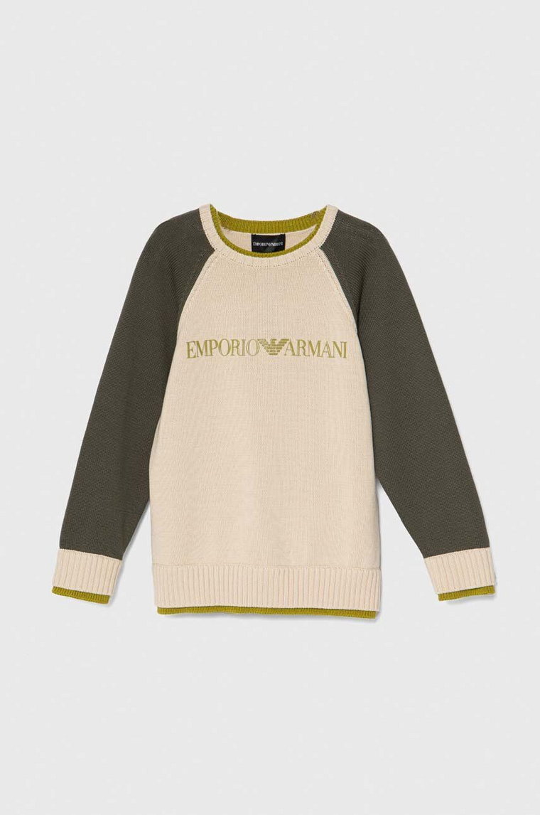 Emporio Armani sweter bawełniany dziecięcy kolor beżowy lekki
