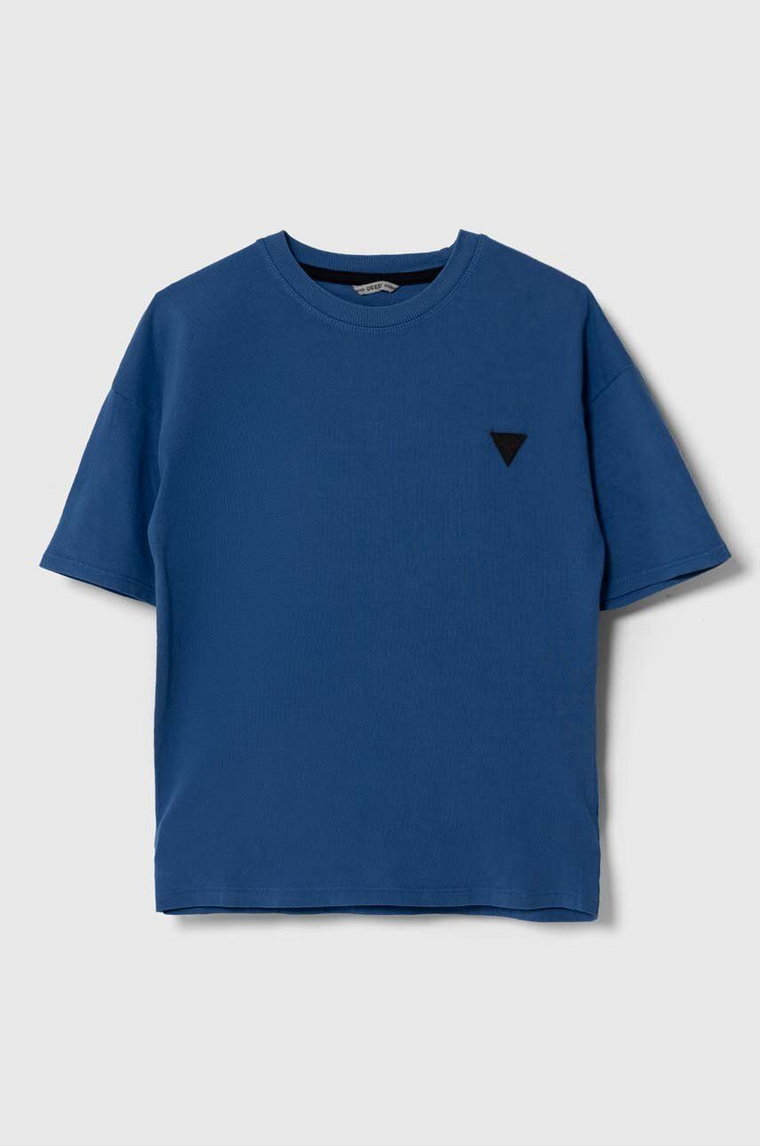 Guess t-shirt bawełniany dziecięcy kolor niebieski z aplikacją L4YI08 K8HM4