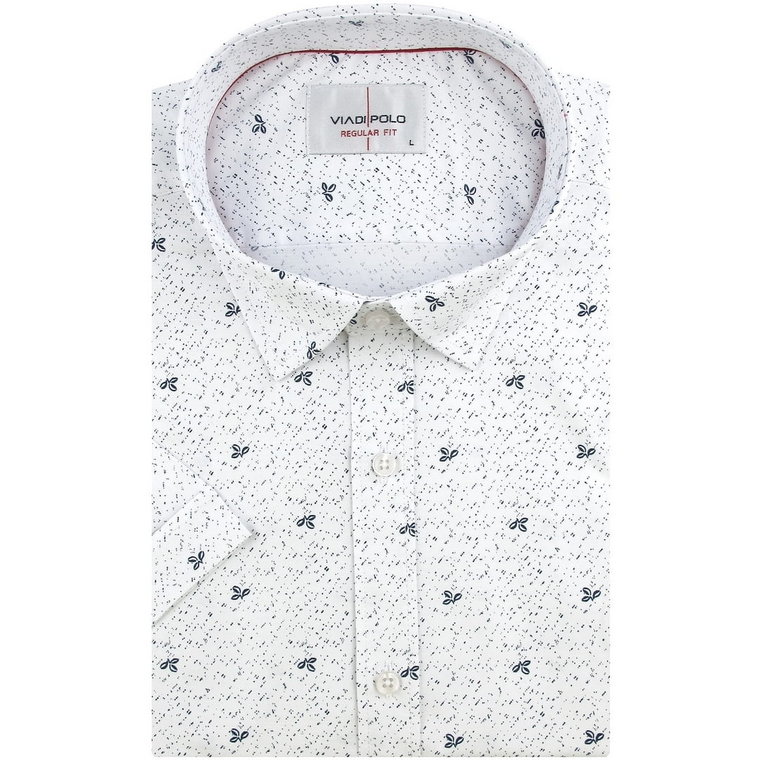 Koszula Męska Elegancka Wizytowa do garnituru biała we wzorki z krótkim rękawem w kroju REGULAR Viadi Polo N993