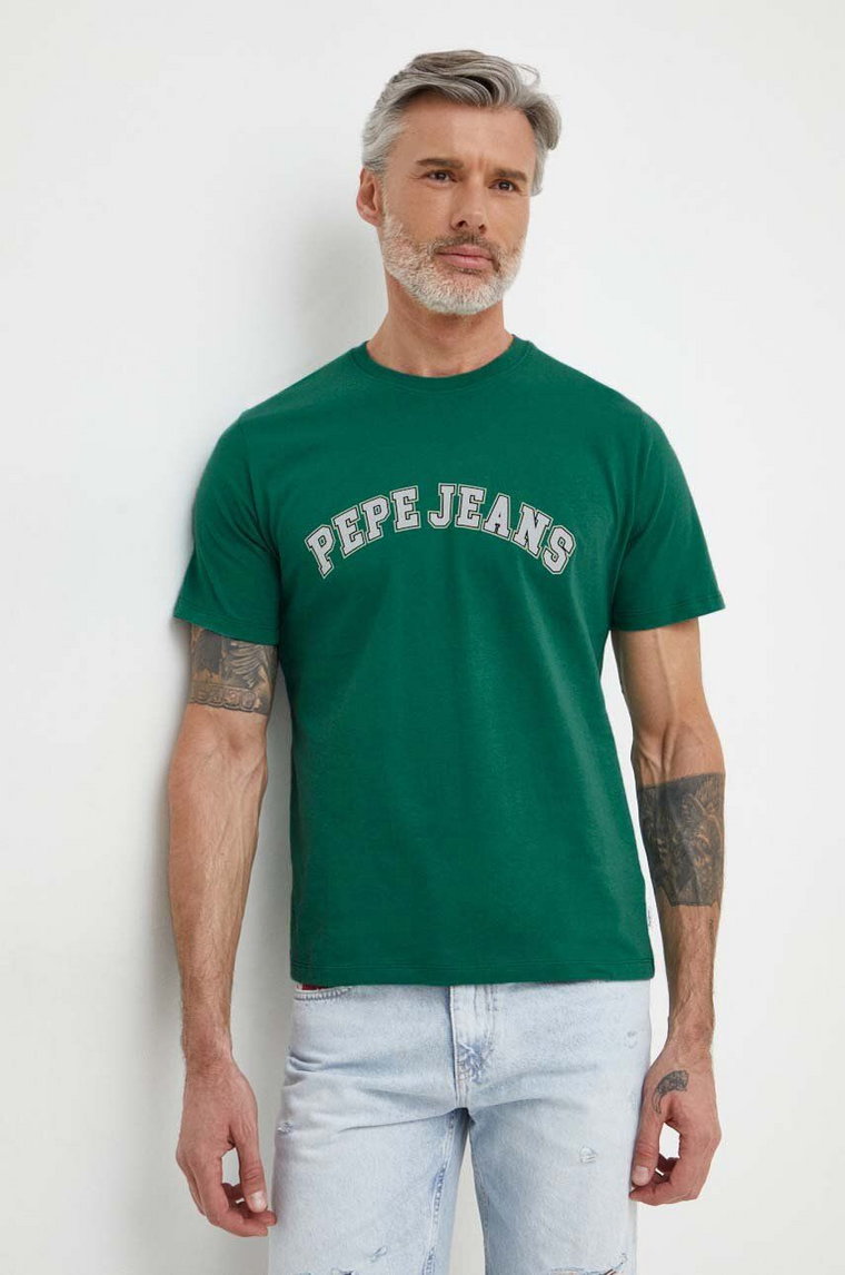 Pepe Jeans t-shirt bawełniany męski kolor zielony z nadrukiem