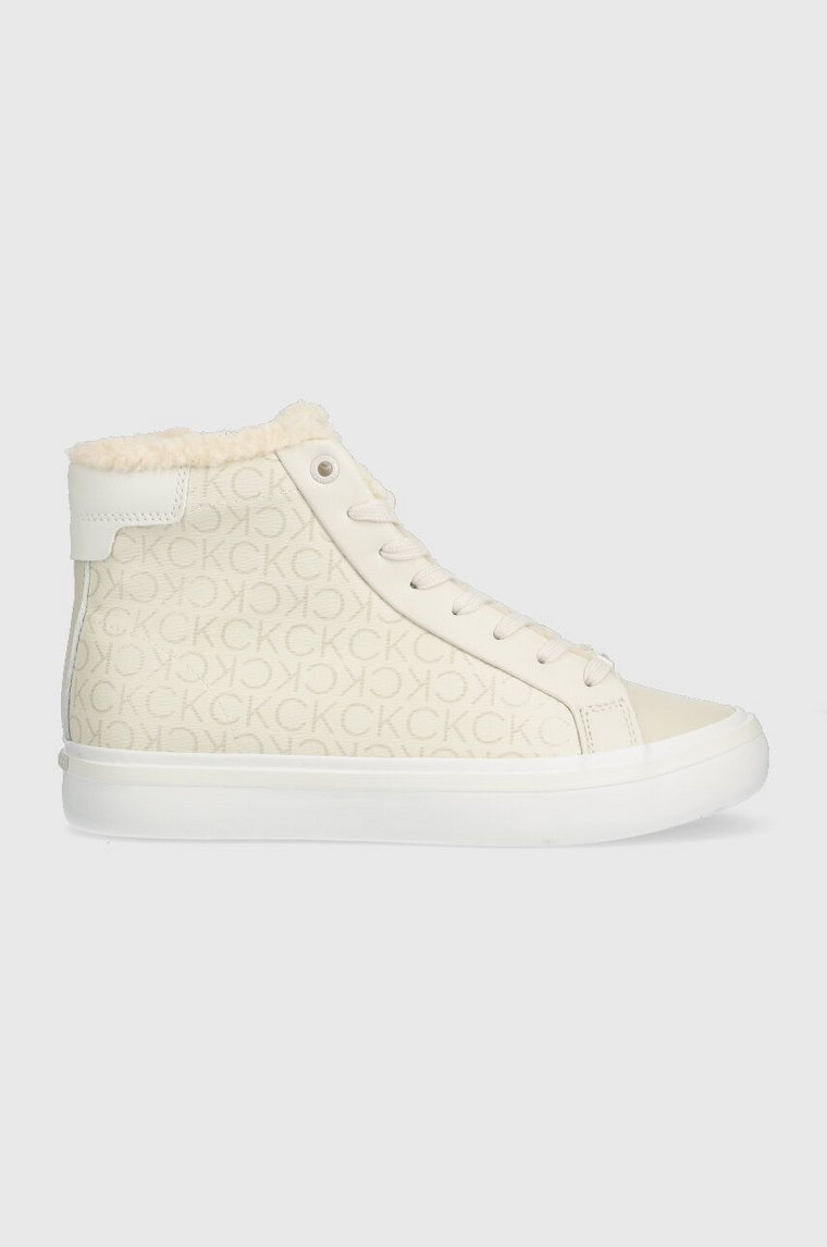 Calvin Klein trampki VULC HIGH TOP - EPI MONO WL damskie kolor beżowy HW0HW01675