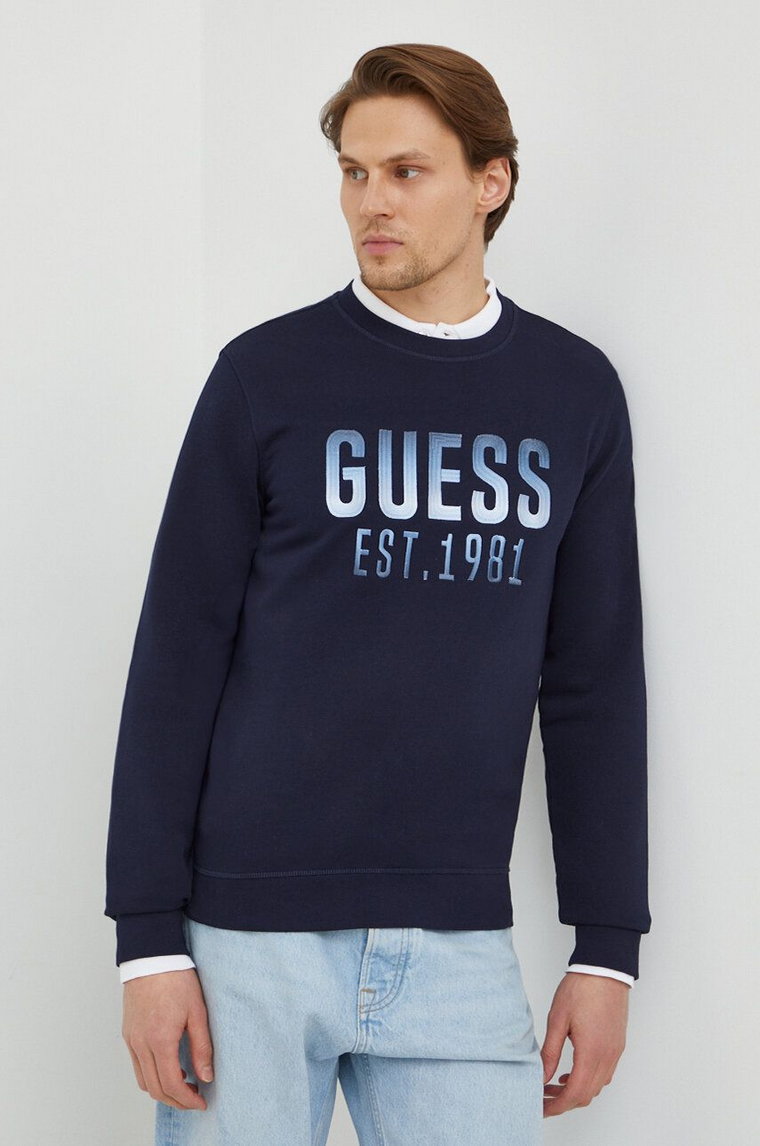 Guess bluza BEAU męska kolor granatowy z aplikacją M4RQ08 KBK32