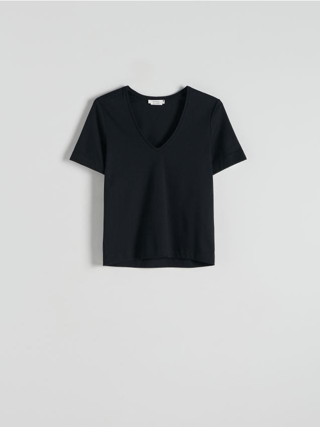 Reserved - T-shirt z merceryzowanej bawełny - czarny