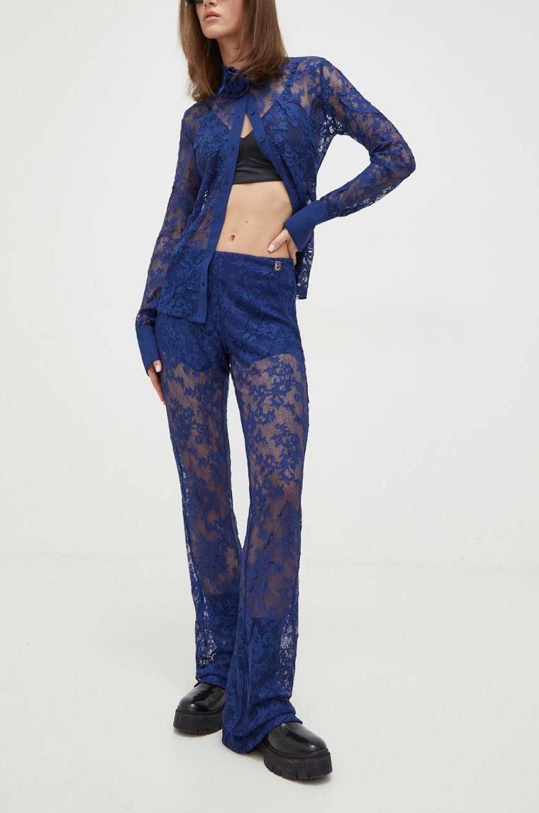 Blugirl Blumarine spodnie damskie kolor granatowy dzwony medium waist