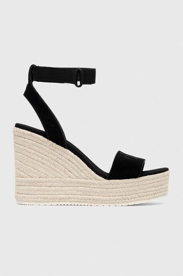 Calvin Klein Jeans sandały zamszowe WEDGE SANDAL SU CON damskie kolor czarny na platformie YW0YW01026