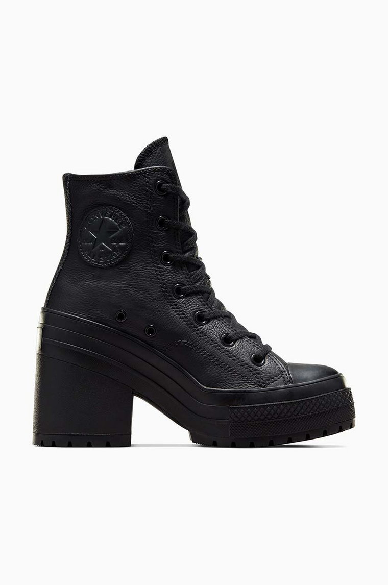 Converse botki skórzane Chuck 70 De Luxe Heel damskie kolor czarny na słupku A06145C