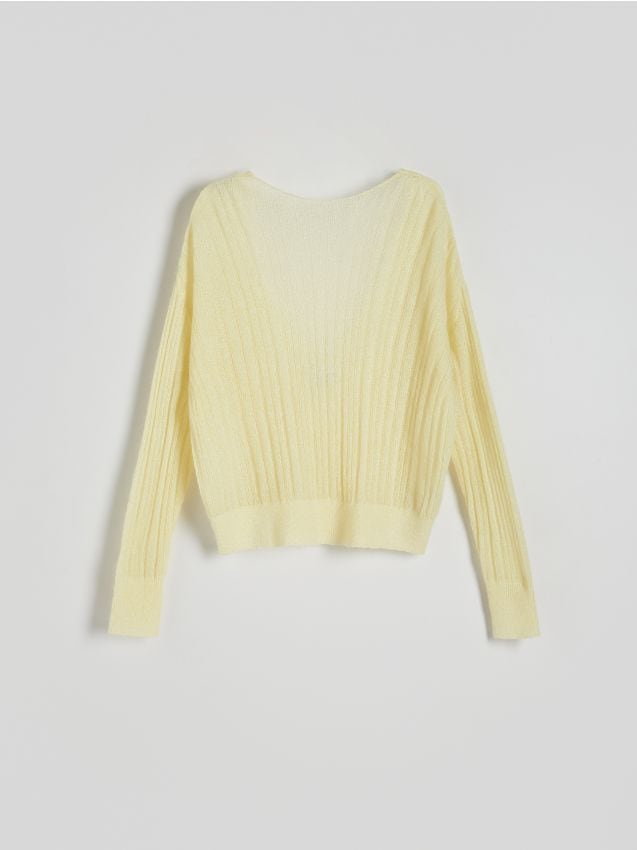 Reserved - Sweter z metalicznym efektem z wełną - jasnożółty