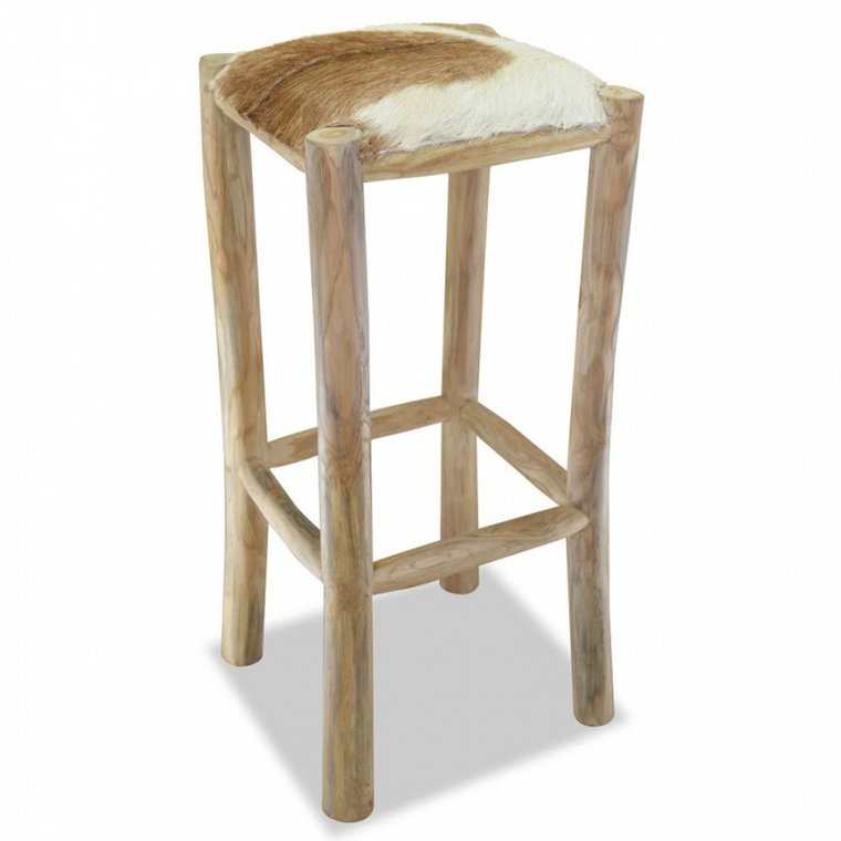 Krzesło barowe prawdziwa skóra drewno tekowe kwadratowy kod: V-244544