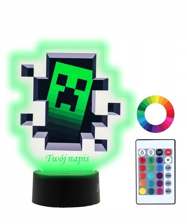 Lampka Nocna Z Nadrukiem 3D Led Minecraft Creeper