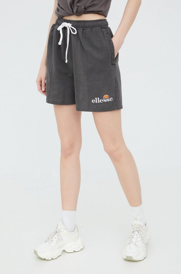 Ellesse szorty bawełniane damskie kolor szary z aplikacją high waist SGM13151-PINK