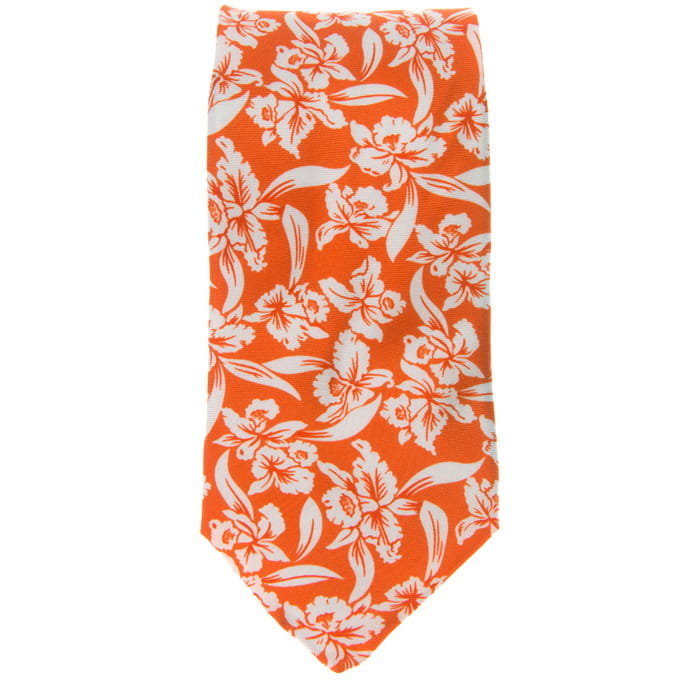 Krawat jedwabny w hawajski motyw pomarańczowy PREMIUM