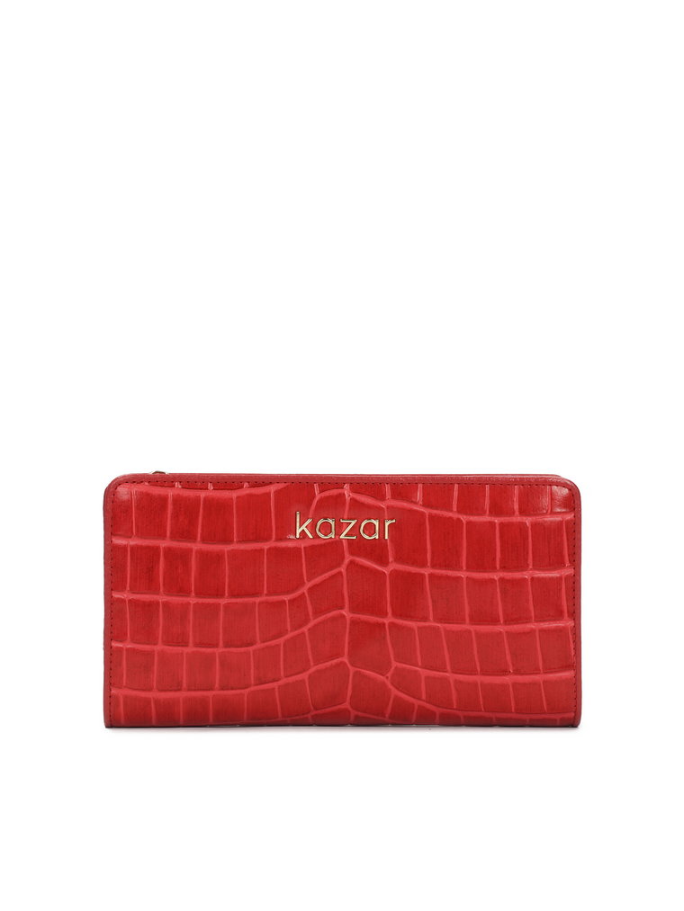 Duży czerwony portfel w krokodyli wzór