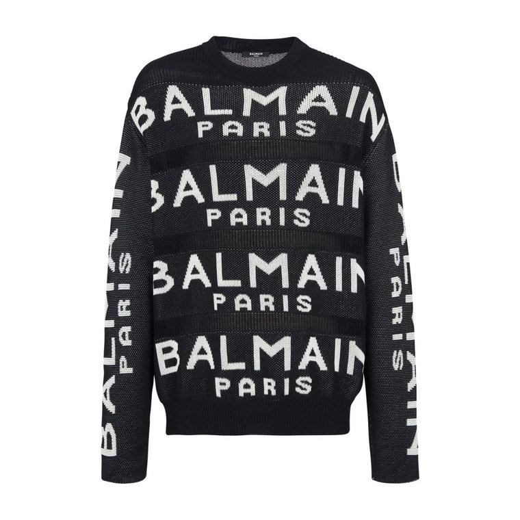 Czarny Sweter z Logo-Intarsią Balmain