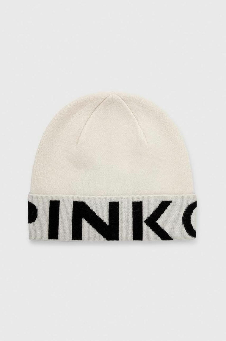 Pinko czapka wełniana kolor beżowy z cienkiej dzianiny wełniana 101507.A101