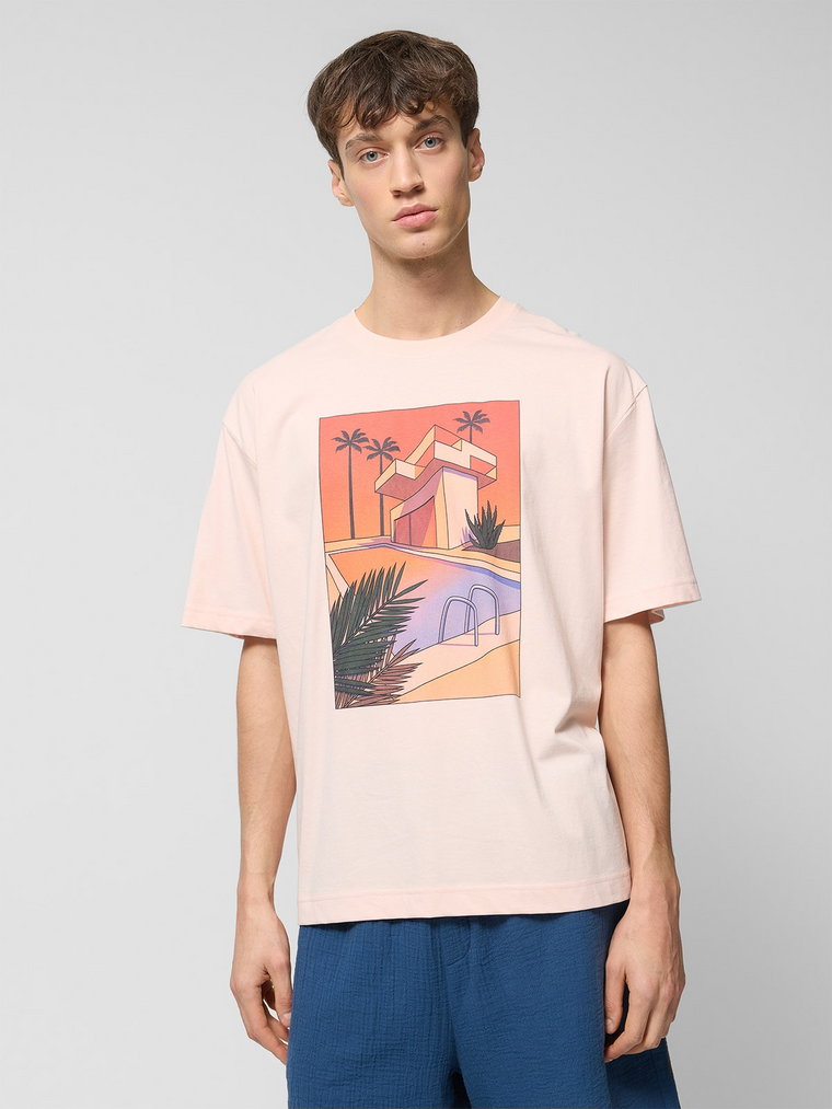 T-shirt oversize z nadukiem męski Outhorn - łososiowy
