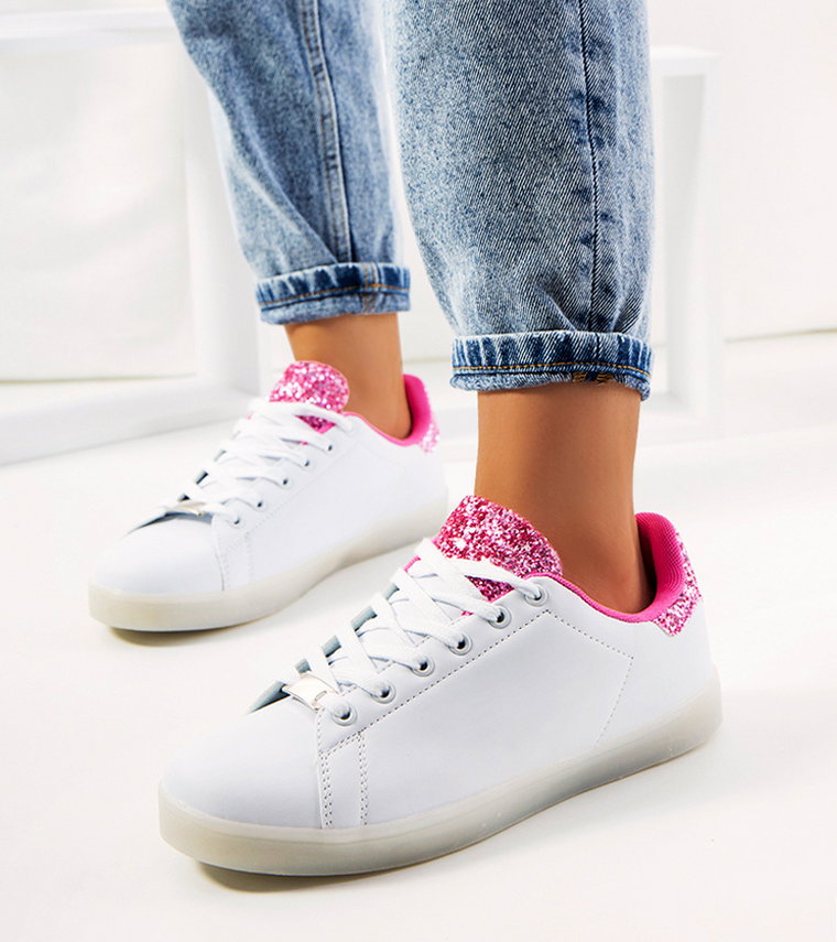 Biało różowe sneakersy z ledami Alfaro