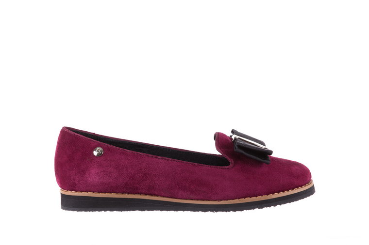 Mokasyny Bayla-018 1063-X90 Burgundy Kid Suede, Bordo, Skóra naturalna