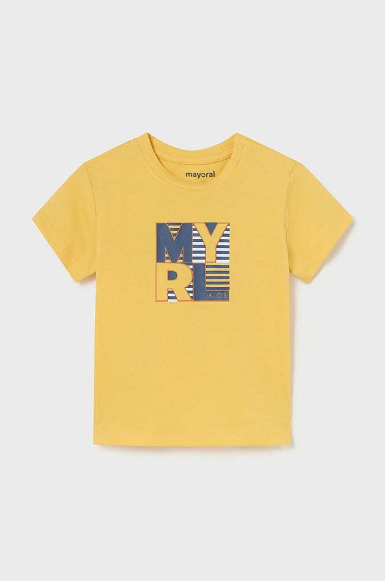 Mayoral t-shirt bawełniany niemowlęcy kolor żółty z nadrukiem