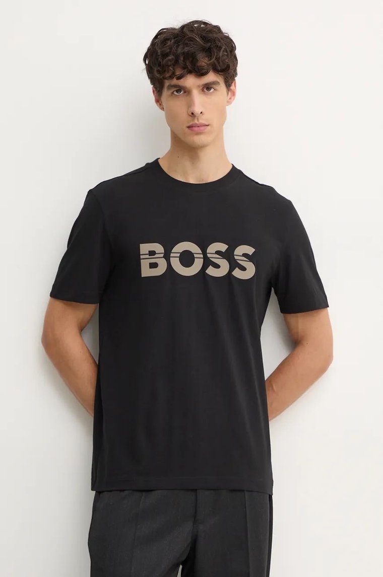 Boss Green t-shirt bawełniany męski kolor czarny z nadrukiem 50525208