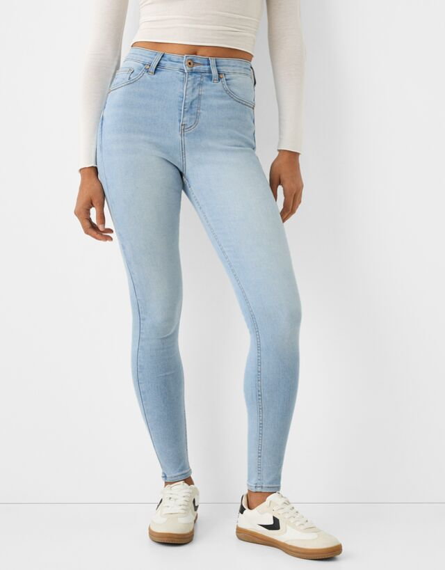 Bershka Jeansy Skinny Z Bardzo Wysokim Stanem Kobieta 42 Jasnoniebieski