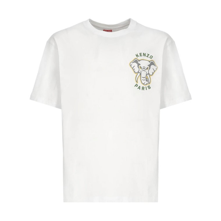 Biała Bawełniana Koszulka z Logo Éléphant Varsity Jungle Kenzo