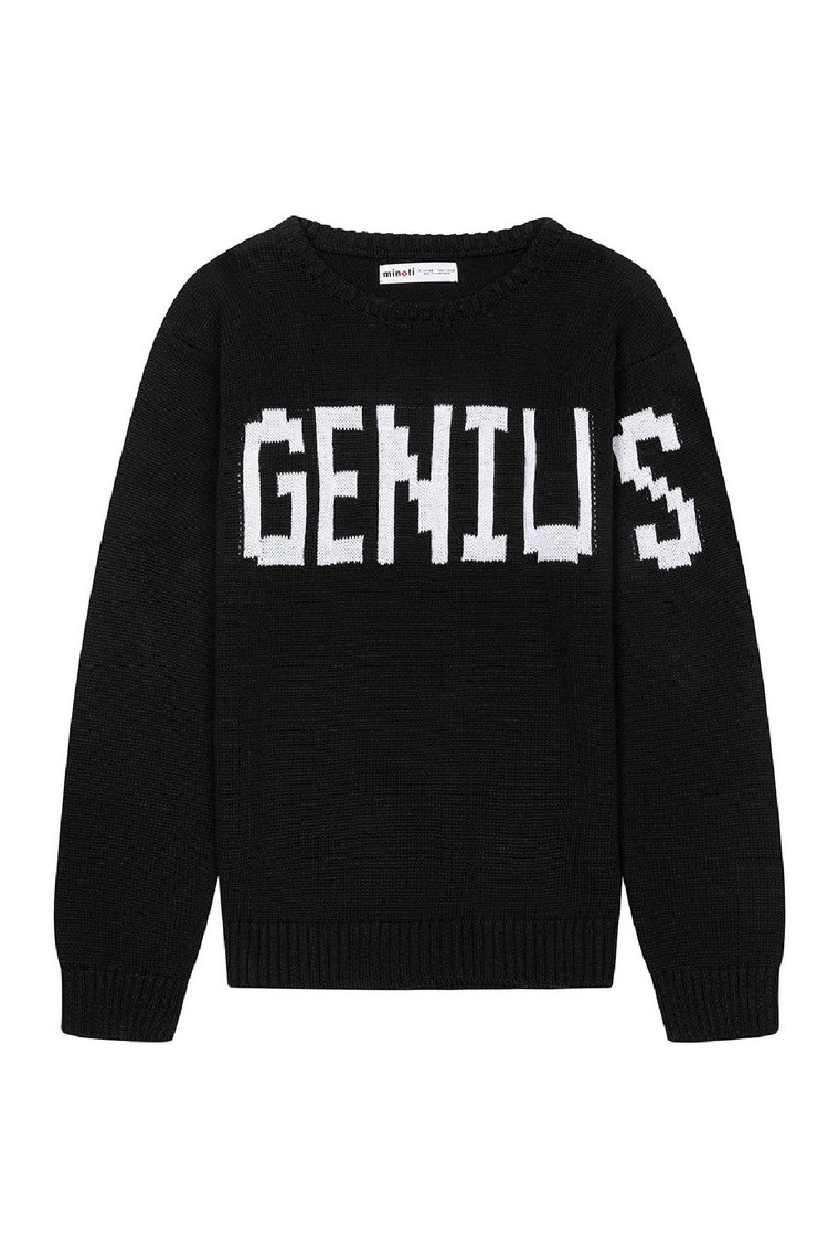 Bawełniany sweter oversize z napisem Genius dla chłopca