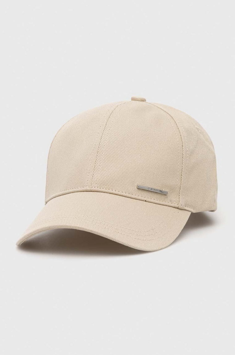 Calvin Klein czapka z daszkiem kolor beżowy z aplikacją