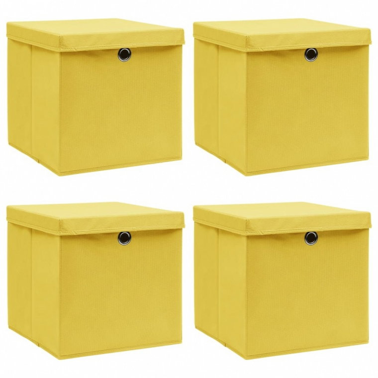 Pudełka z pokrywami, 4 szt., żółte, 32x32x32 cm, tkanina kod: V-288366