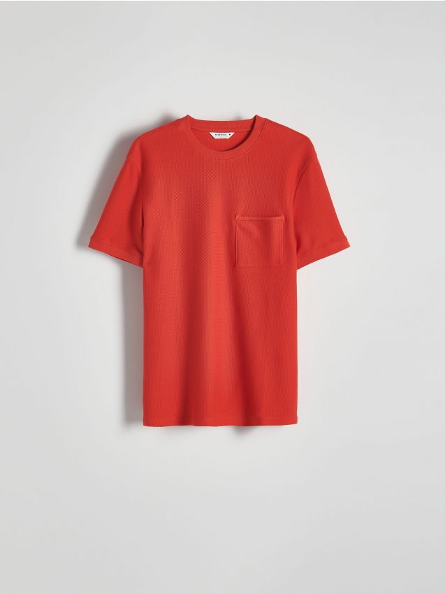 Reserved - Strukturalny t-shirt slim - brązowy