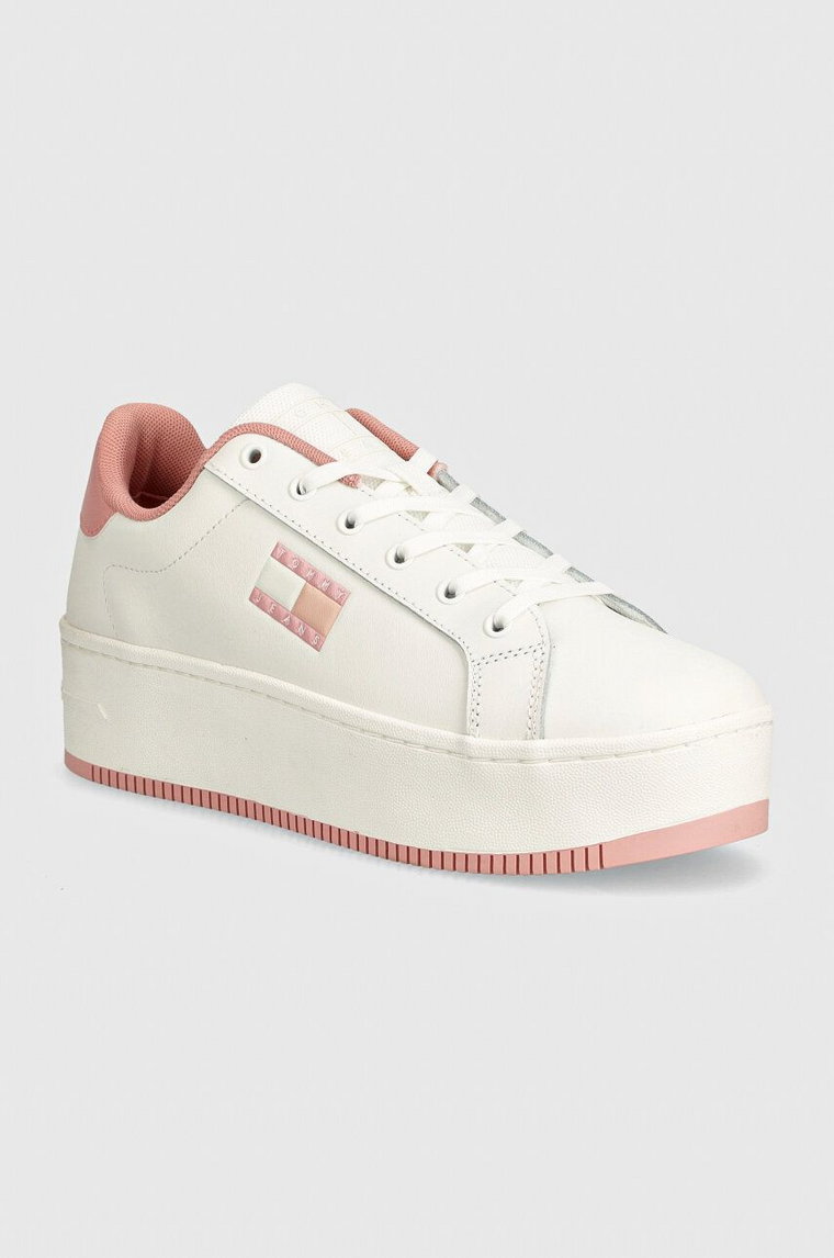 Tommy Jeans sneakersy skórzane TJW FLATFORM ESS kolor różowy EN0EN02518