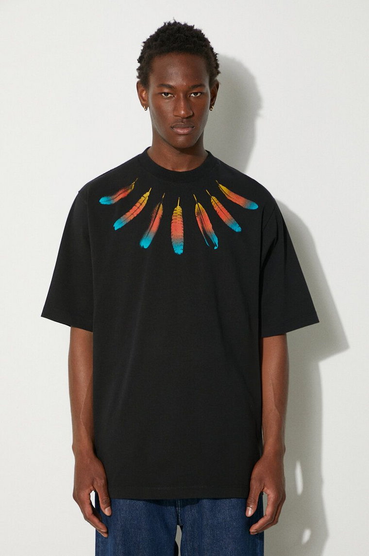 Marcelo Burlon t-shirt bawełniany Collar Feathers Over Tee męski kolor czarny z nadrukiem CMAA054F24JER0041084