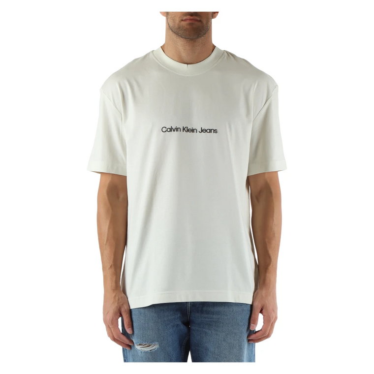 Bawełniana T-shirt z logo w reliefie Calvin Klein Jeans