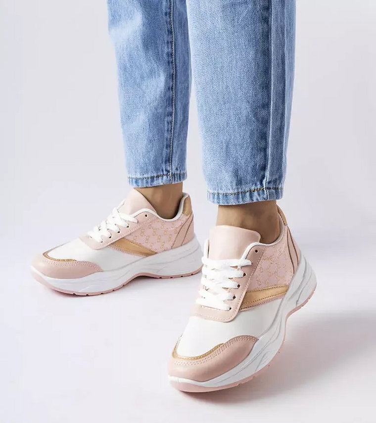 Różowo-białe sneakersy ze złotym akcentem duffy