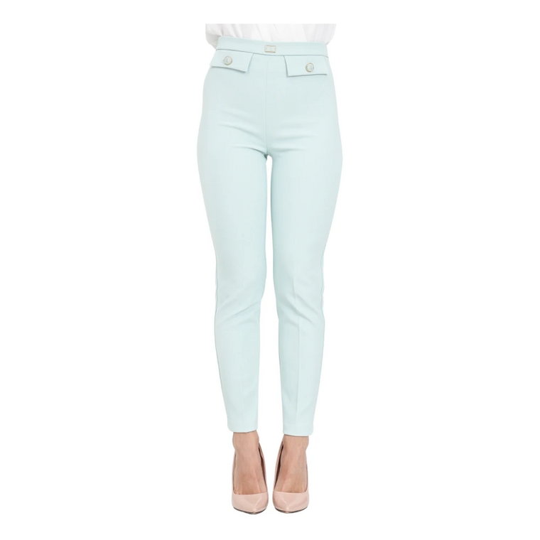 Aquamarine Cigarette Trousers z Logo Buttons Elisabetta Franchi