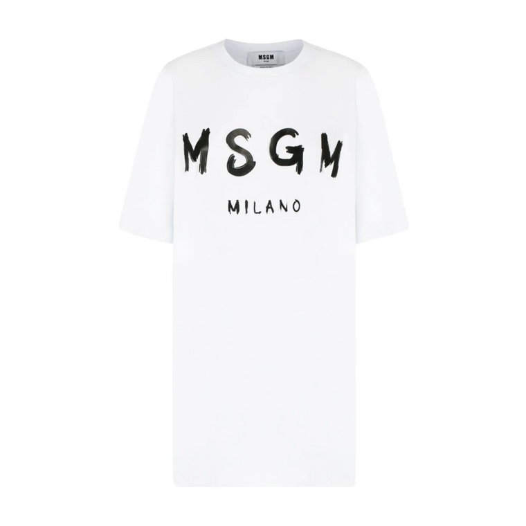 Biała Bawełniana Koszulka z Nadrukiem Logo Msgm