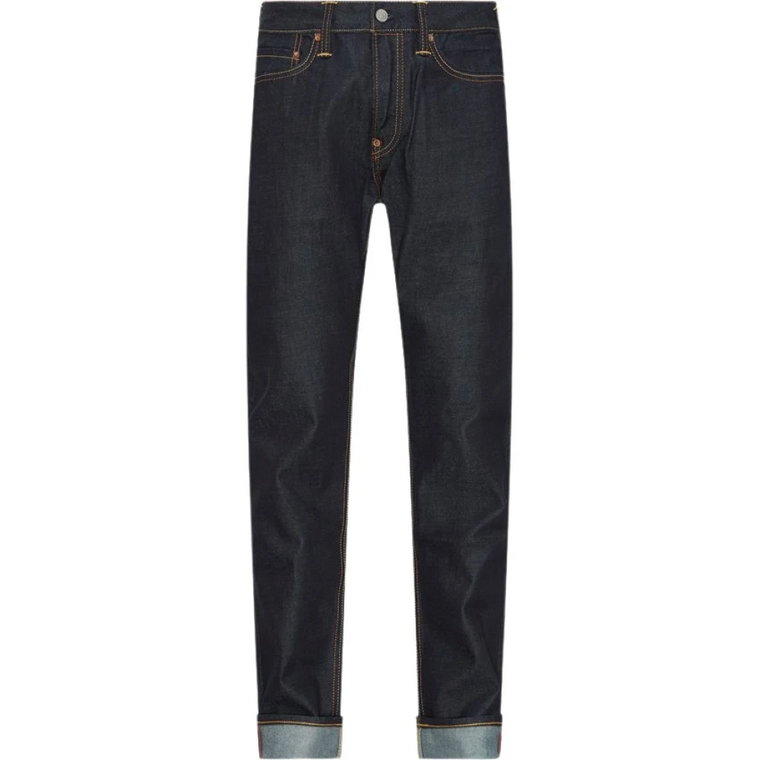 Surowe jeansy z haftowanymi kieszeniami Evisu