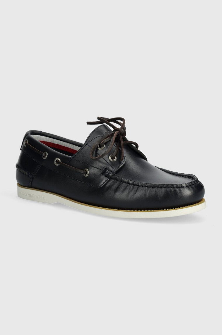 Tommy Hilfiger mokasyny skórzane TH BOAT SHOE CORE LEATHER męskie kolor granatowy FM0FM04506