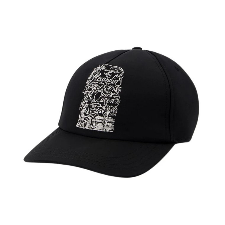 Czarna czapka z logo szkieletu z płótna Alexander McQueen