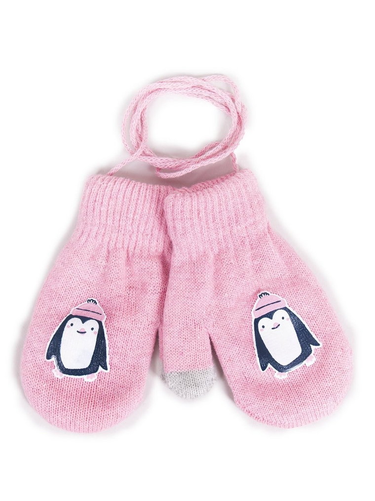 Rękawiczki Dziewczęce Jednopalczaste Ze Sznurkiem Dwuwarstwowe Pingwin Dotykowe 14 Cm