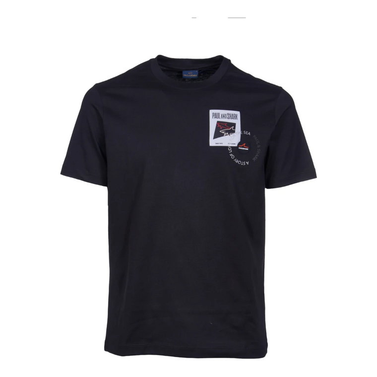Czarna koszulka z okrągłym dekoltem i logo Paul & Shark