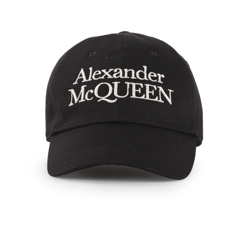 Luksusowa Czarna Czapka z Haftowanym Logo Alexander McQueen