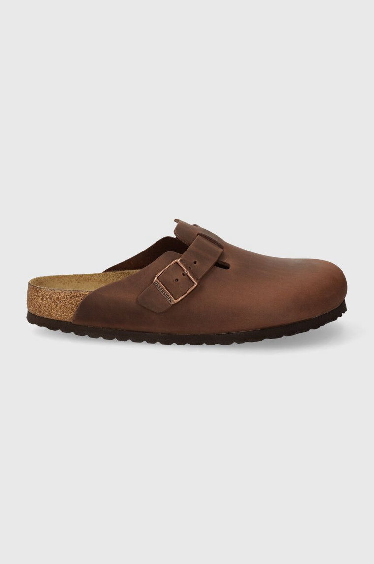 Birkenstock klapki skórzane Boston SFB męskie kolor brązowy 159711