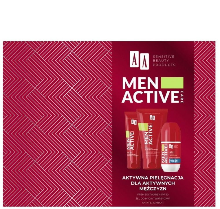 AA Men Active - zestaw (Krem outdoorowy SPF30 50ml + Żel do mycia twarzy 150ml + Antyperspirant)