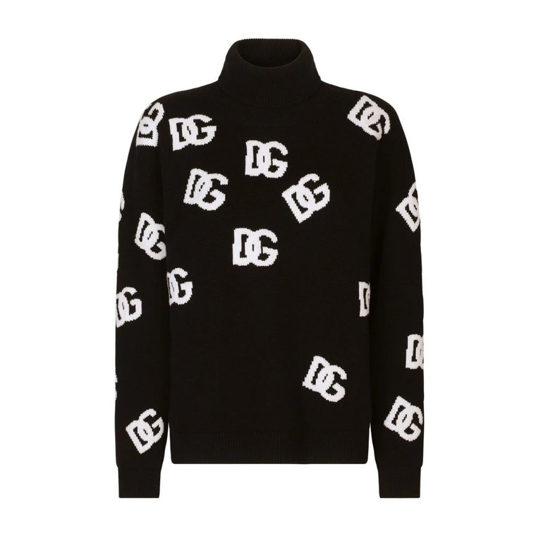 Czarny sweter z wełny z logo DG Dolce & Gabbana