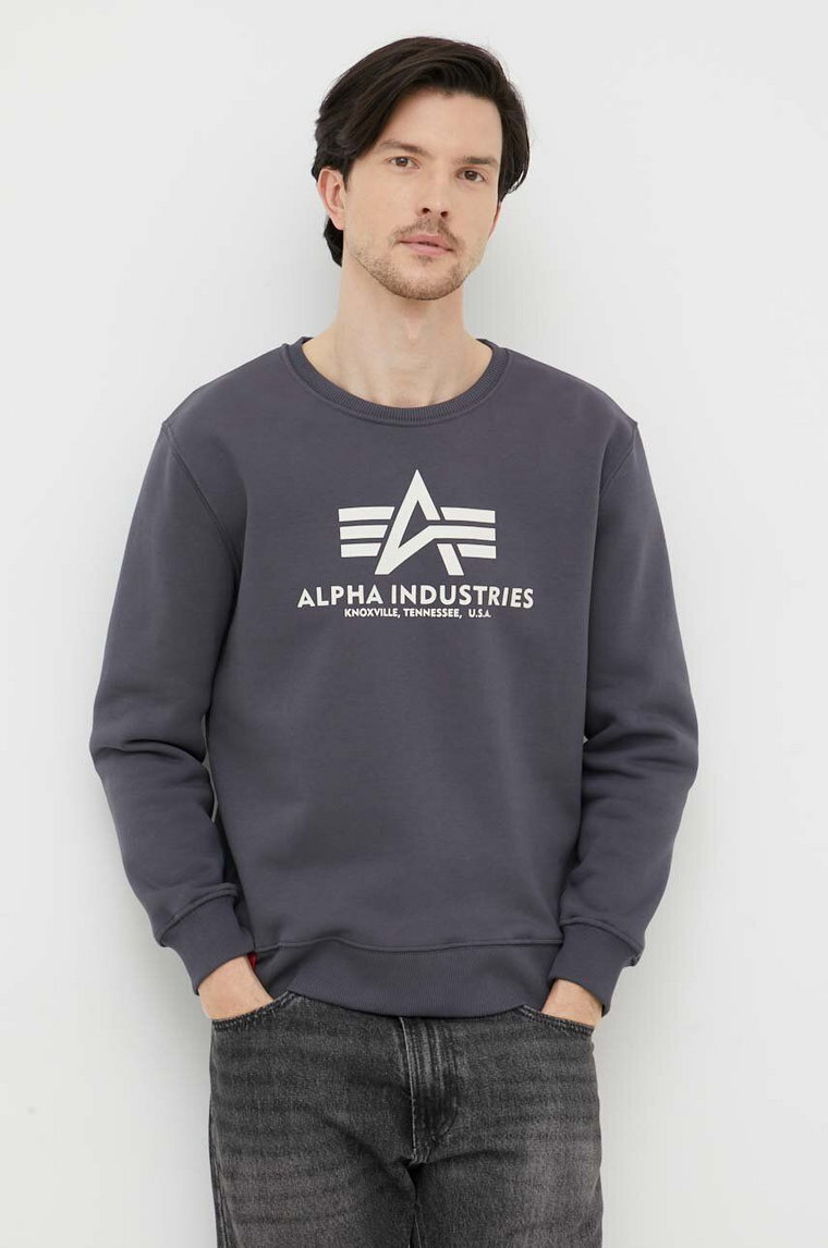 Alpha Industries bluza męska kolor szary z nadrukiem 178302.136-GreyBlack